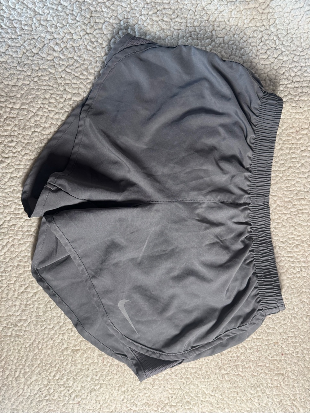 Nike Running Dri- Fit Charcoal Gray Athletic Shorts with Swoosh